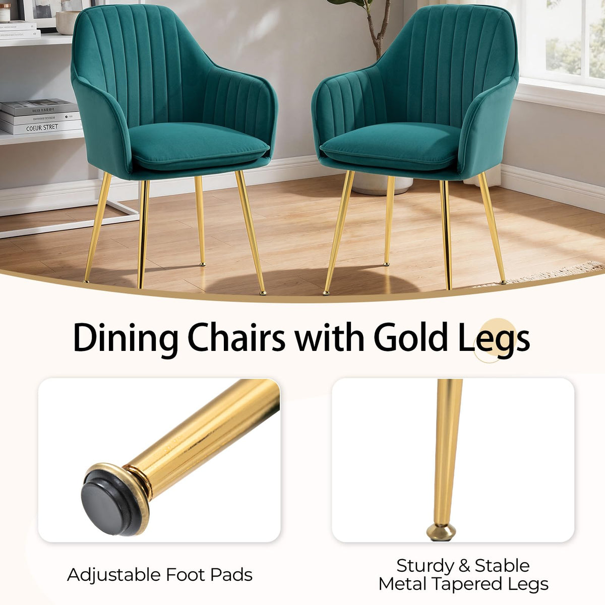 Velvet Accent Arm Chairs Set of 2 with Golden Legs I509153