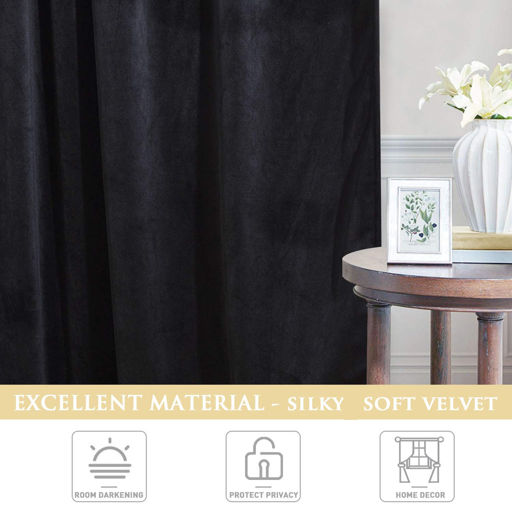 Black Velvet Blackout Curtains 2 Panels Y727
