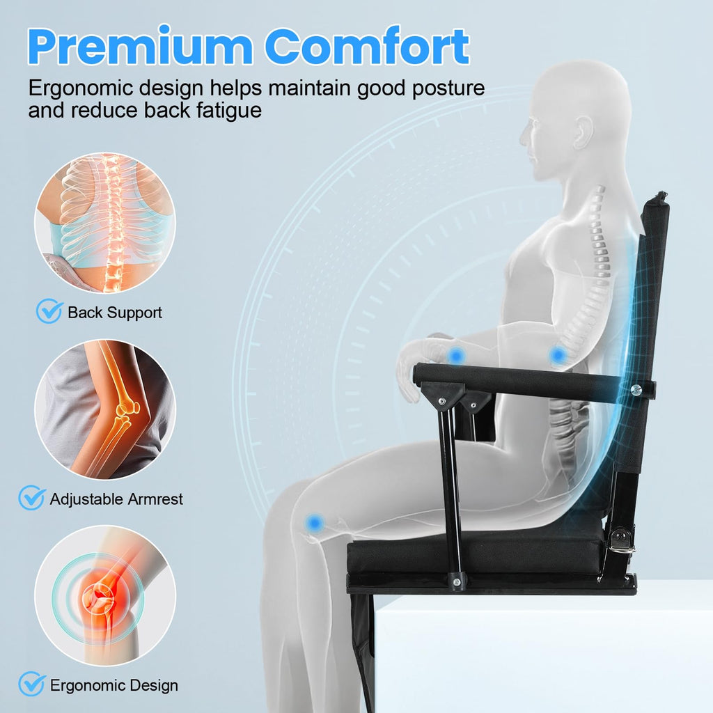 2 Pcs Folding Stadium Seat with Back Support and Cup Holder Black P71389
