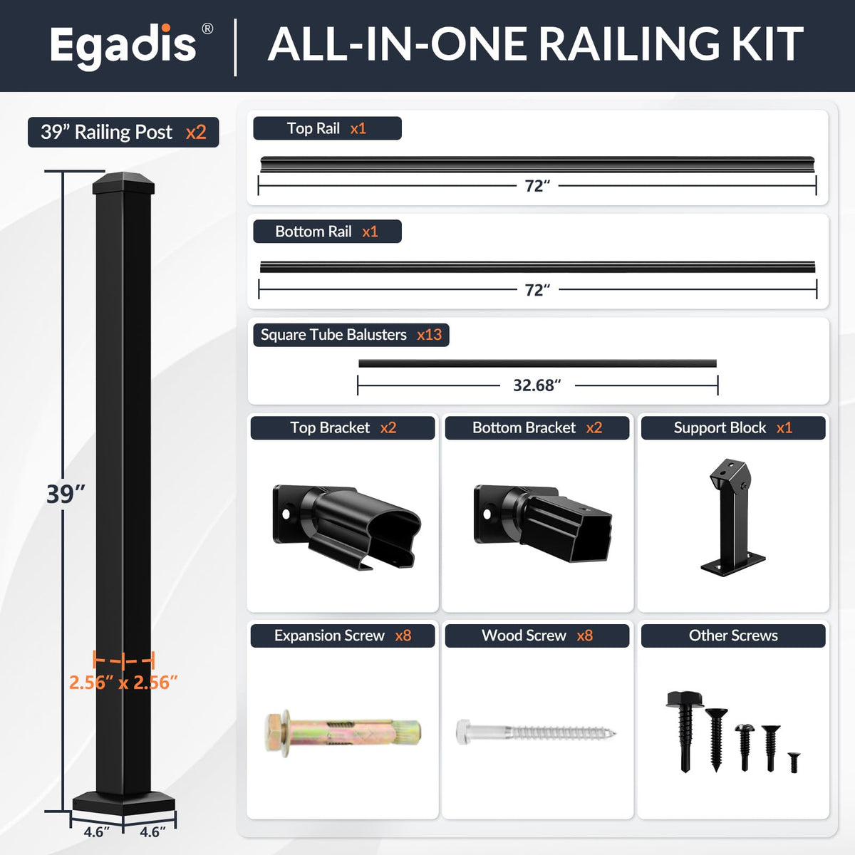 1 Pack 36 in x 6 ft Black Aluminum Stair Railing Kit G891564