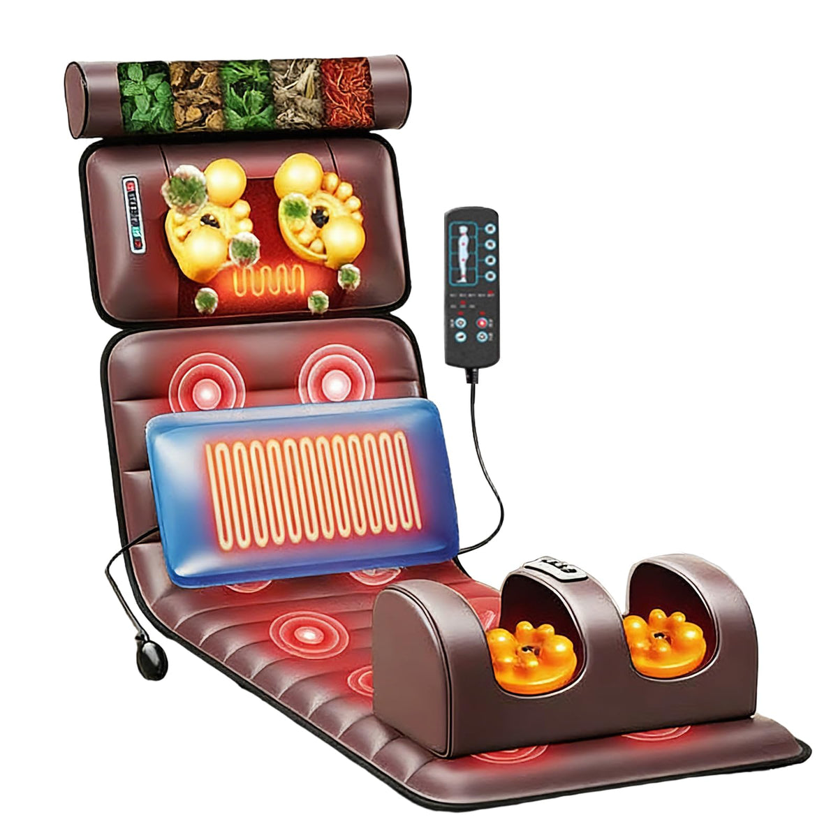 Brown Full Body Heating Massage Mat with Detachable Neck and Leg Massagers Z653322