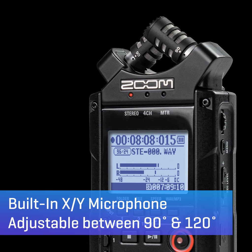 4-Track Portable Recorder, All Black, Stereo Microphones, 2 XLR/ ¼“ Combo Inputs, Battery Powered U1880