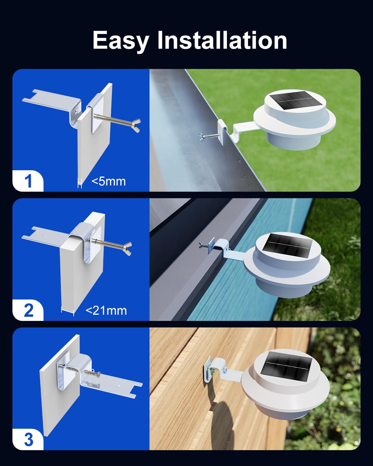 8 Pack Cool White Solar Powered Gutter Mounted Lights X377