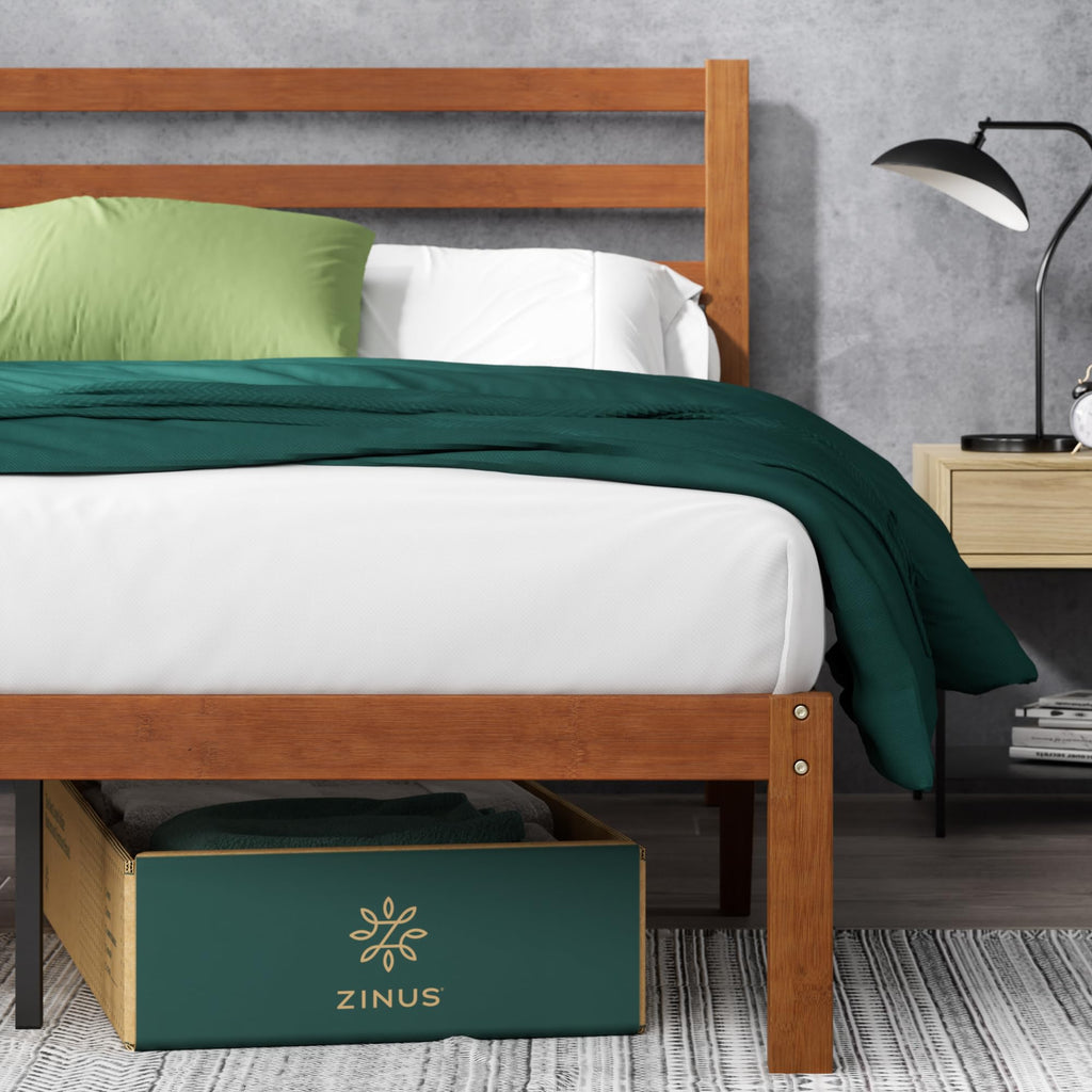 Twin Bamboo Platform Bed Frame with Headboard J758