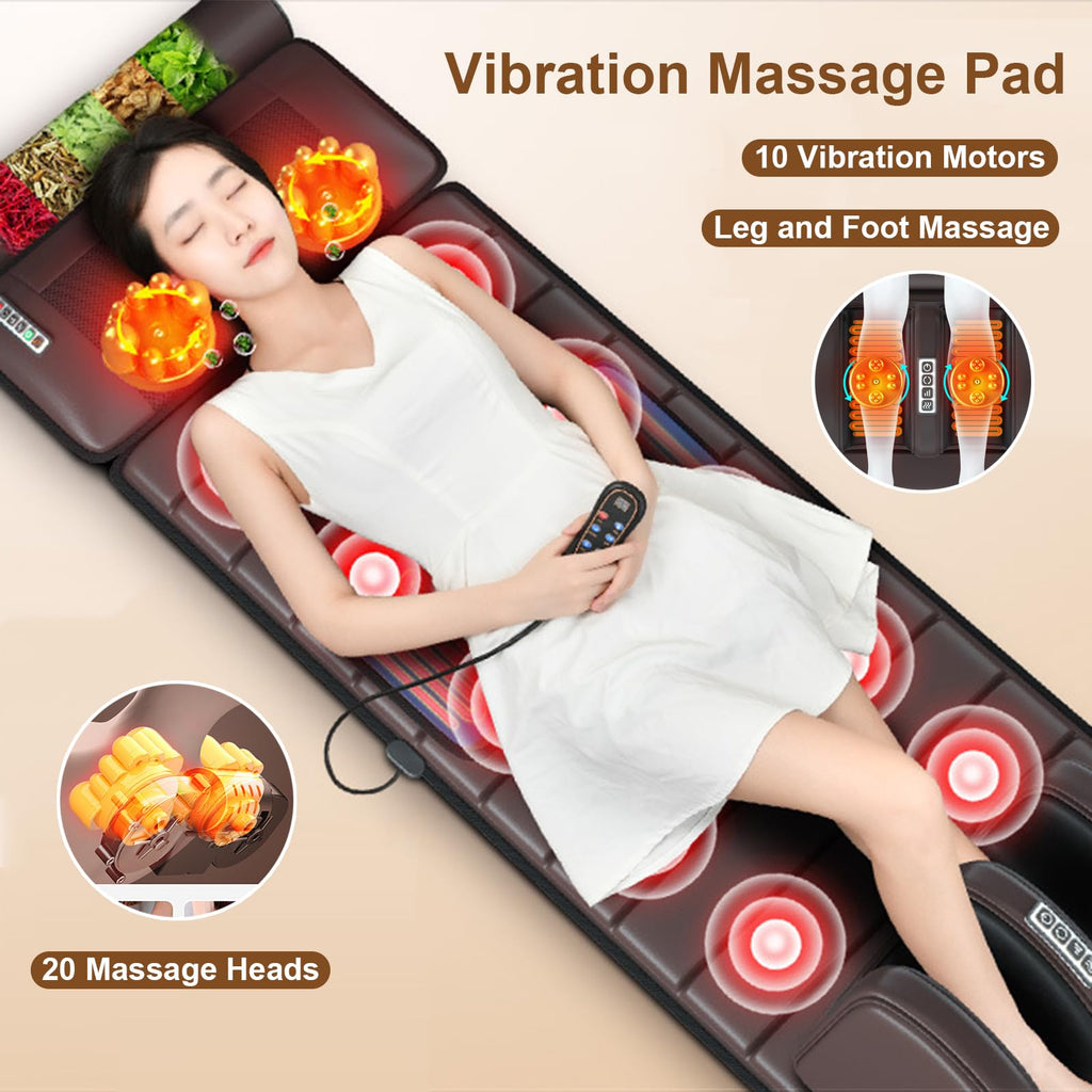 Brown Full Body Heating Massage Mat with Detachable Neck and Leg Massagers Z653322