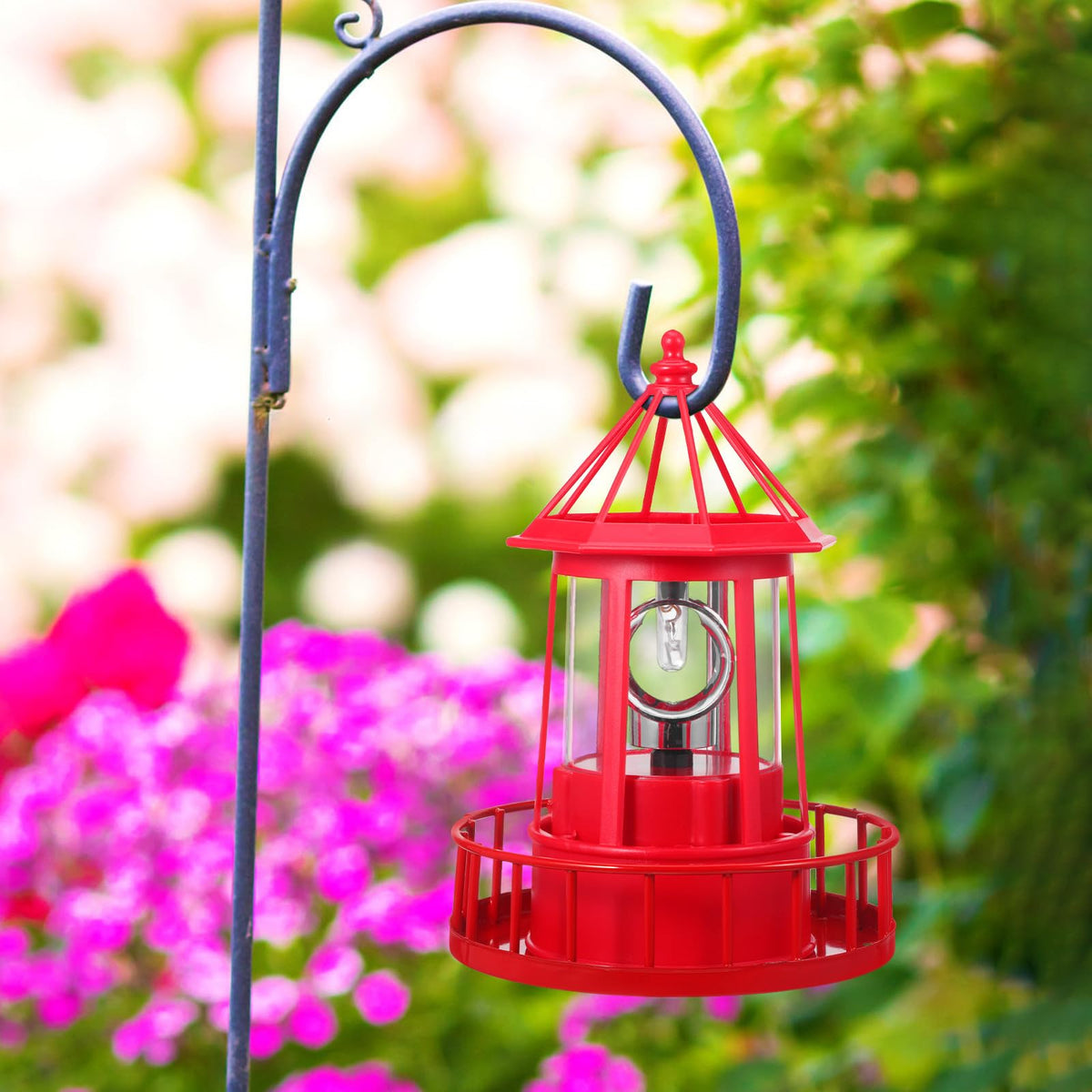 Solar Lighthouse Rotating Beacon Light Red Iron G604540