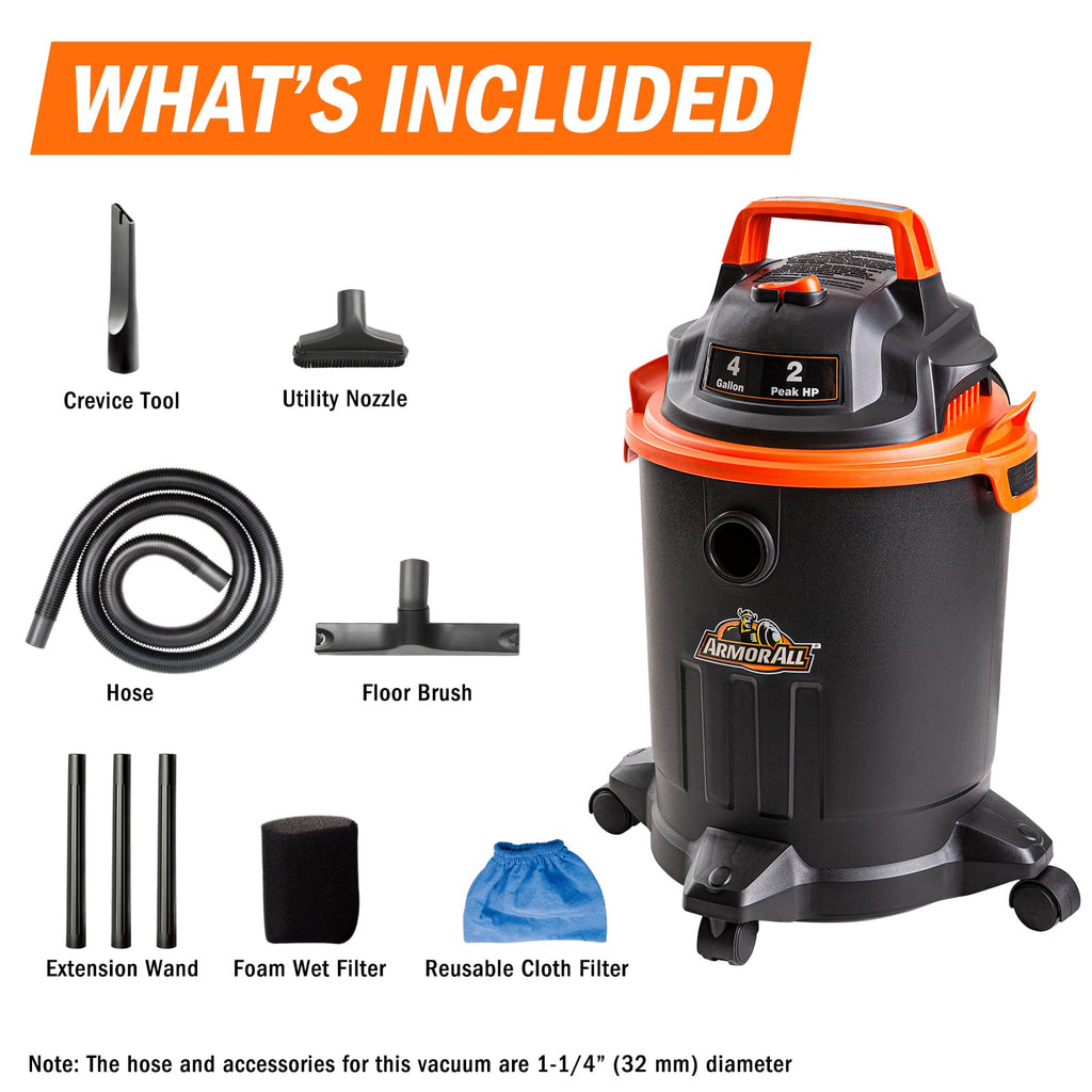 4 Gallon Wet/Dry Vac 2.0 Peak HP Shop Vacuum with Nozzles & Brush J7882