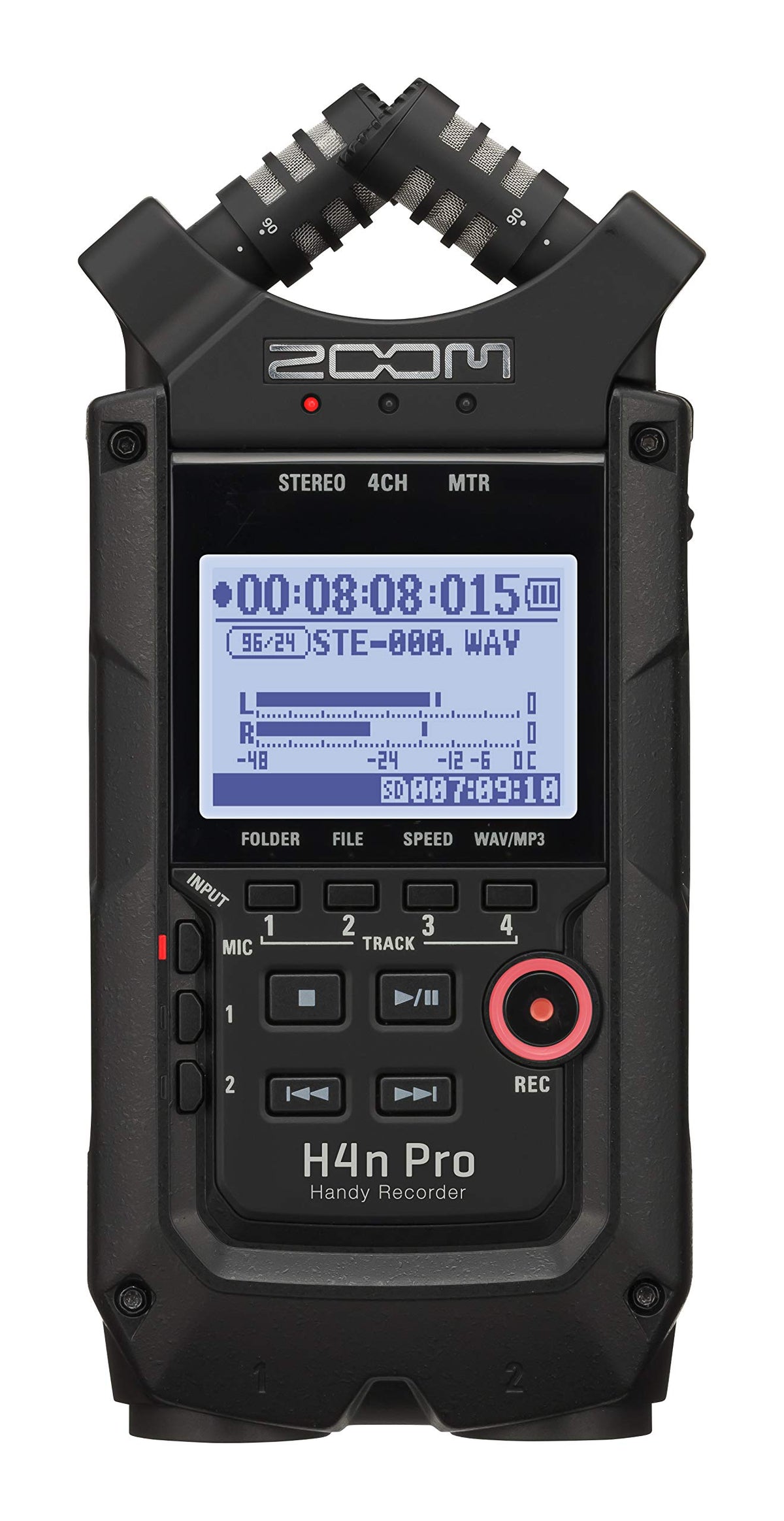 4-Track Portable Recorder, All Black, Stereo Microphones, 2 XLR/ ¼“ Combo Inputs, Battery Powered U1880