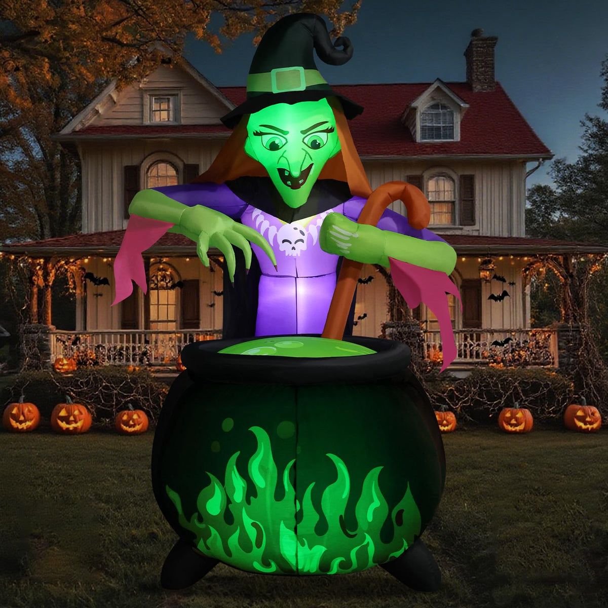 8Ft Tall Halloween Inflatable Witch Cauldron with 4 Led Lights K493