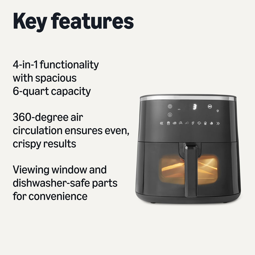 6-Quart Digital Air Fryer with Easy View Window, Black Y77747
