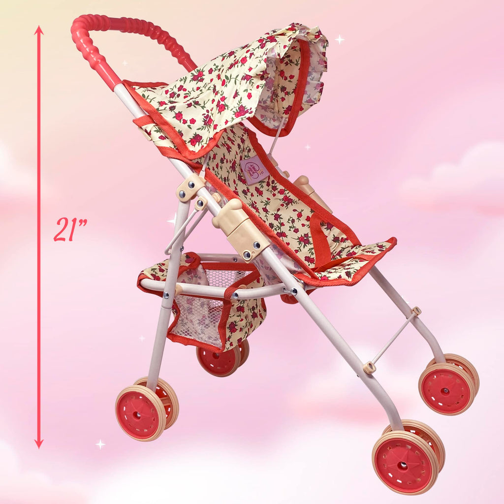 Baby Doll Stroller with Storage Basket, Foldable Frame, Canopy, Seatbelt Z4092