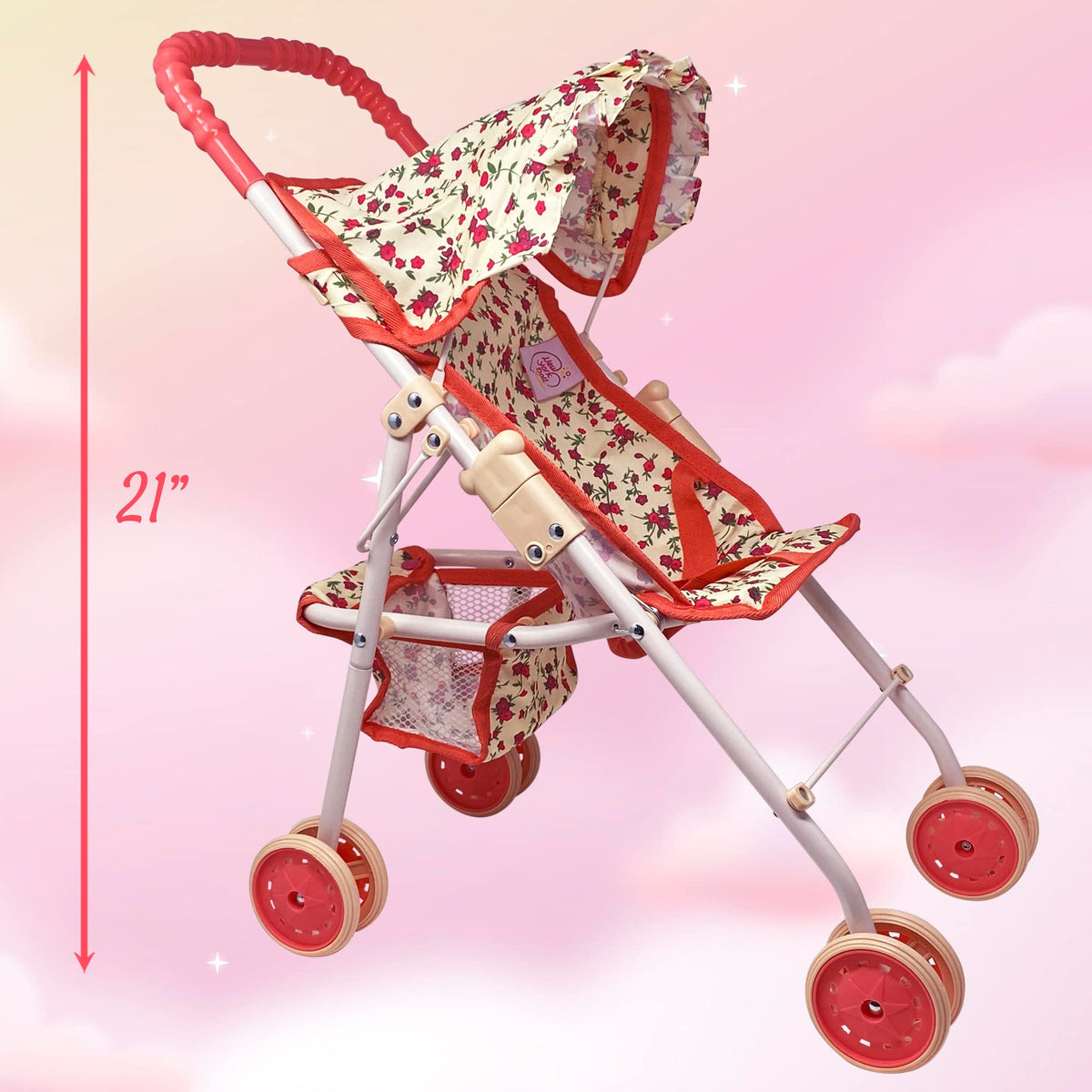 Baby Doll Stroller with Storage Basket, Foldable Frame, Canopy, Seatbelt Z4092