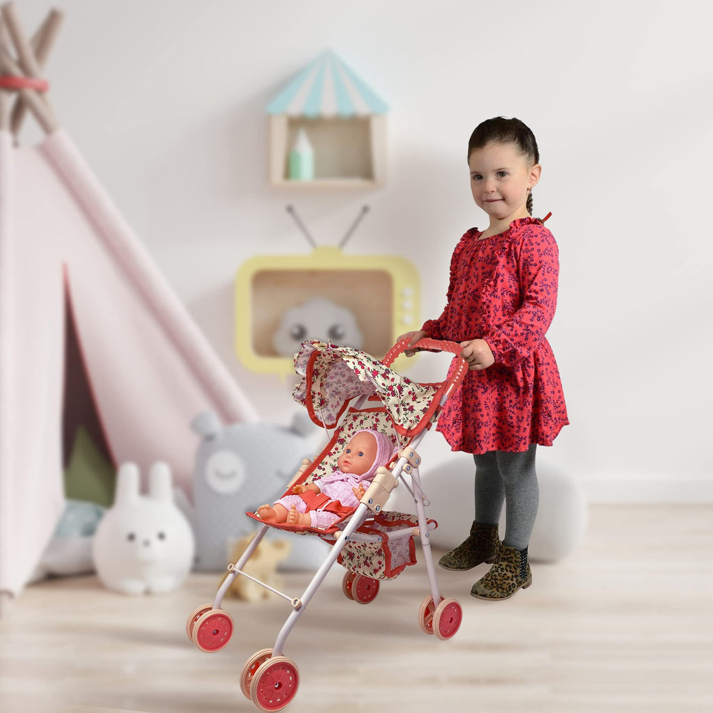 Baby Doll Stroller with Storage Basket, Foldable Frame, Canopy, Seatbelt Z4092
