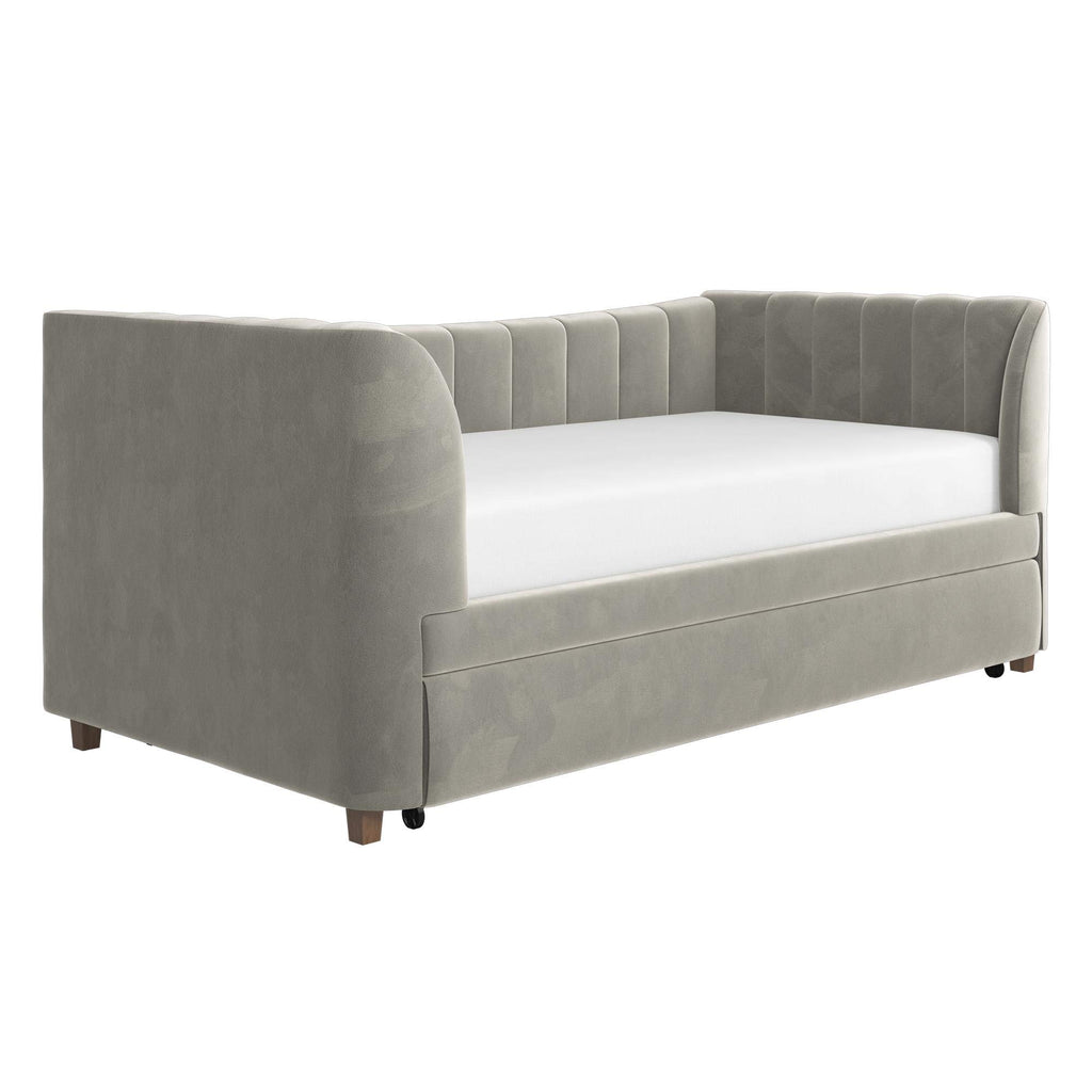 Gray Velvet Twin Upholstered Daybed with Trundle X62079