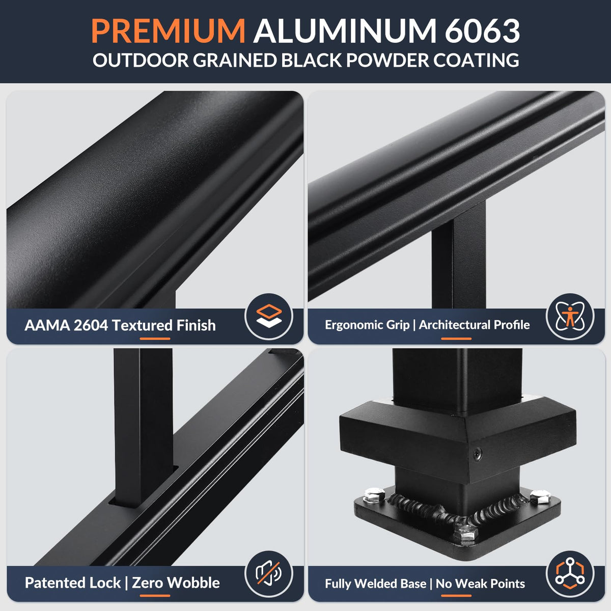 1 Pack 36 in x 6 ft Black Aluminum Stair Railing Kit G891564