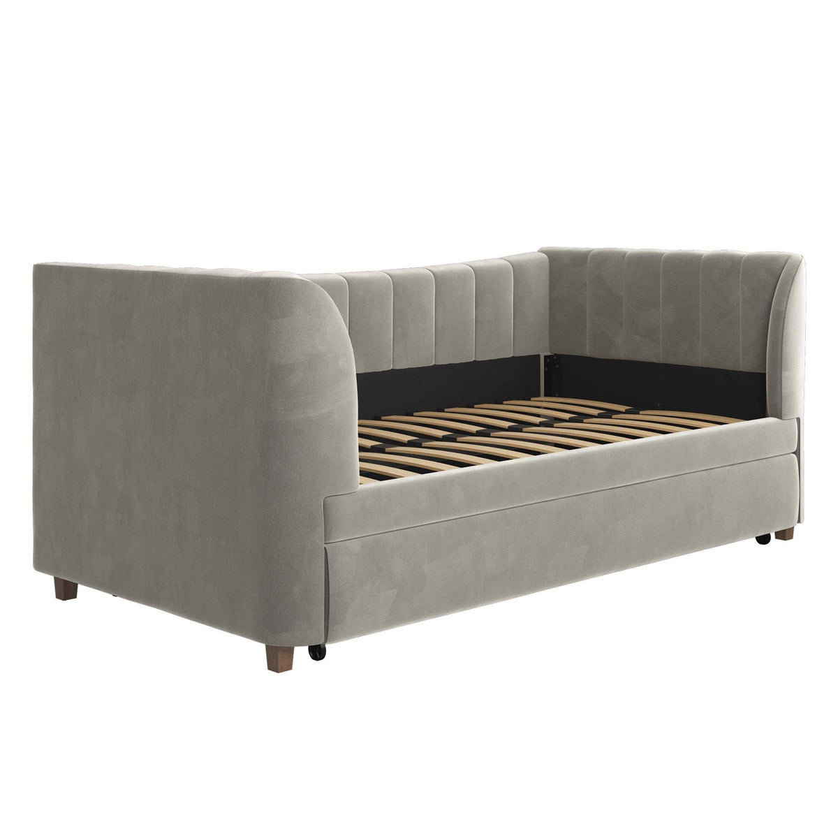 Gray Velvet Twin Upholstered Daybed with Trundle X62079