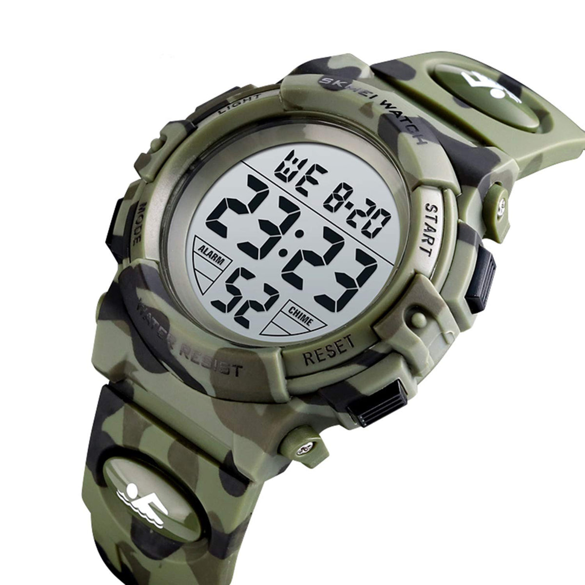 Camouflage Pu Strap Digital Display Waterproof Watch M8549