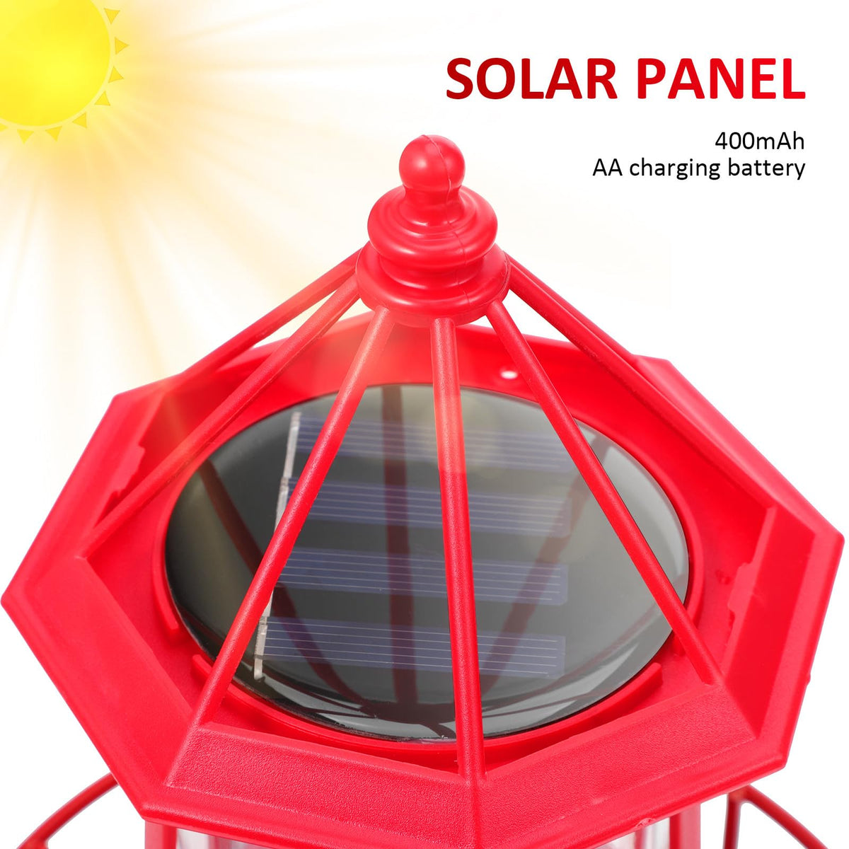 Solar Lighthouse Rotating Beacon Light Red Iron G604540