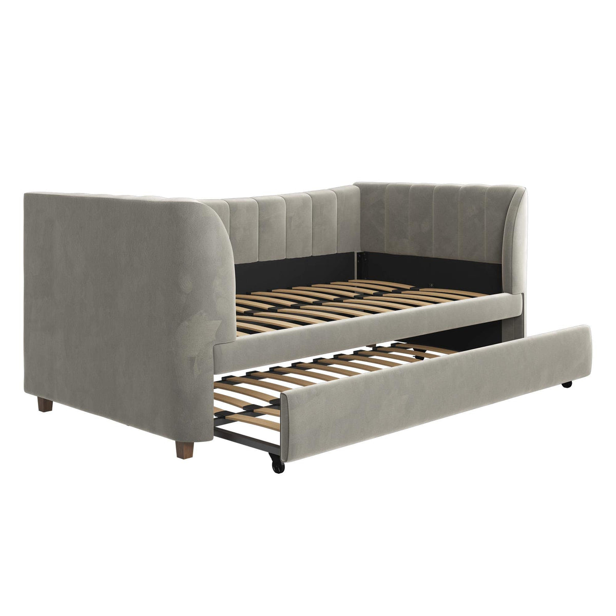 Gray Velvet Twin Upholstered Daybed with Trundle X62079