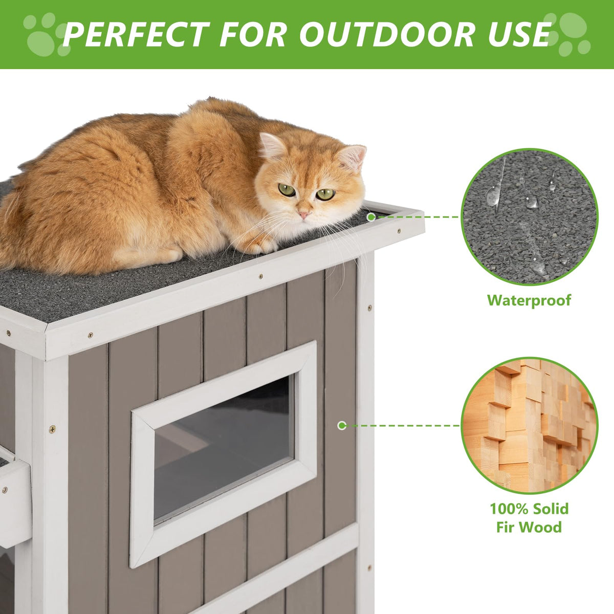 2 Story Weatherproof Wooden Outdoor Cat House R438211