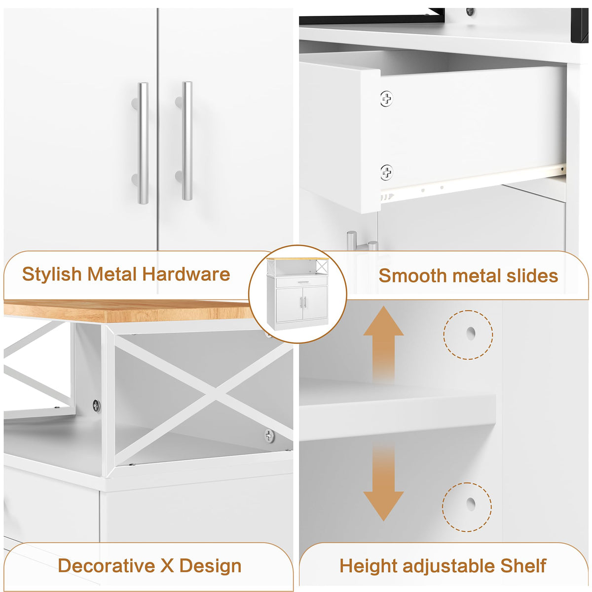 White Kitchen Buffet Cabinet with Adjustable Shelf Y50913