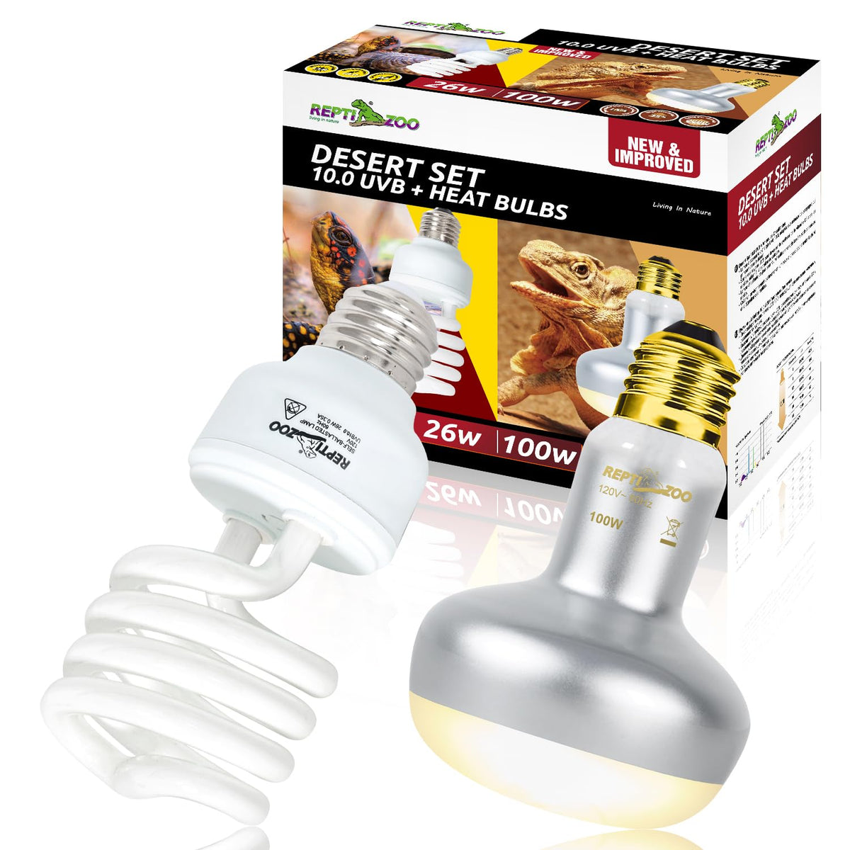Dual Reptile Light Fixture & 100W Basking Spot Light with 26W UVA UVB Bulb Combo Pack I58502