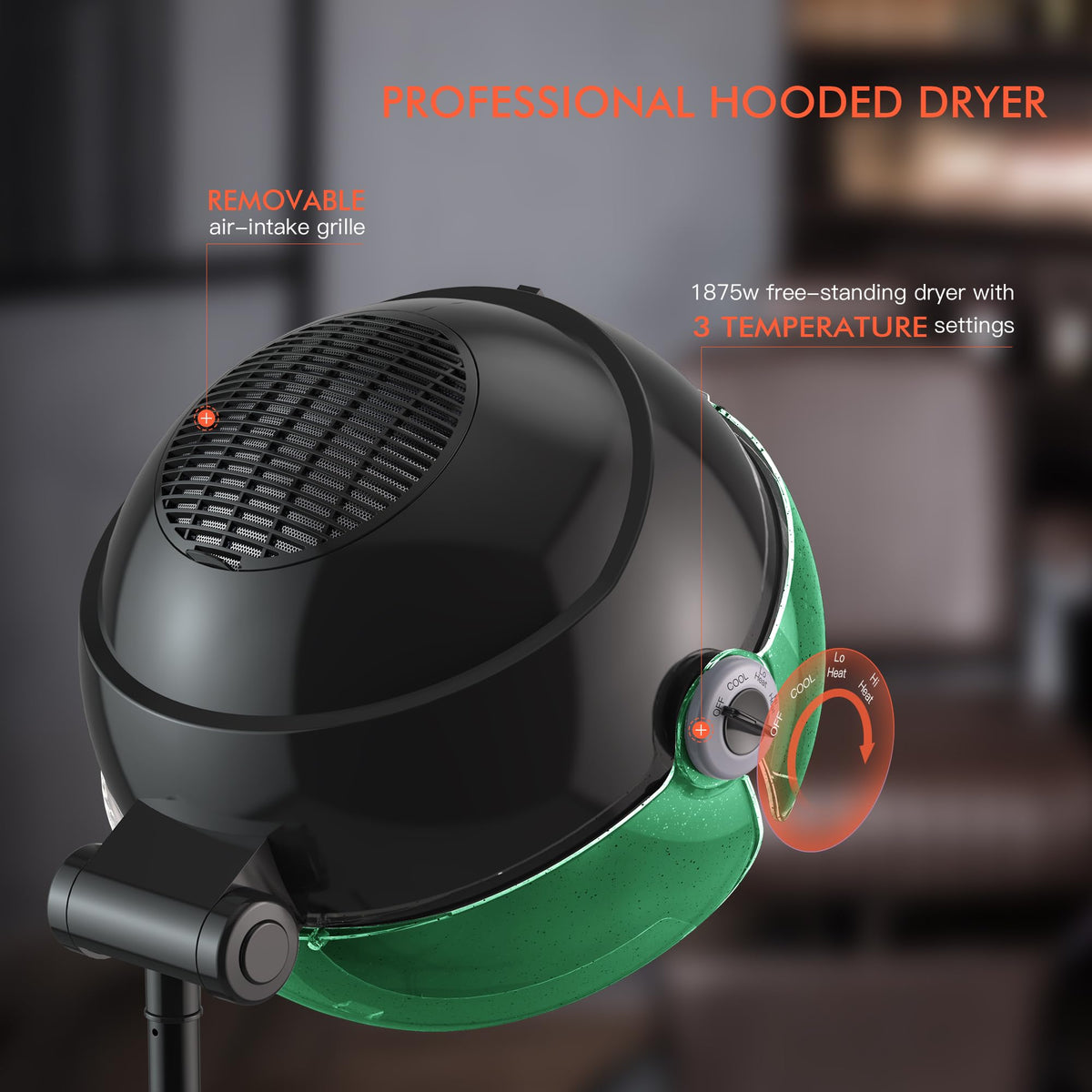 1875W Ionic Hooded Hair Dryer with 3 Temperature Settings T275