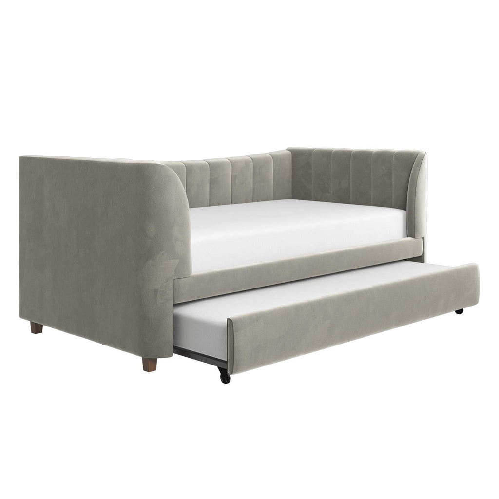 Gray Velvet Twin Upholstered Daybed with Trundle X62079