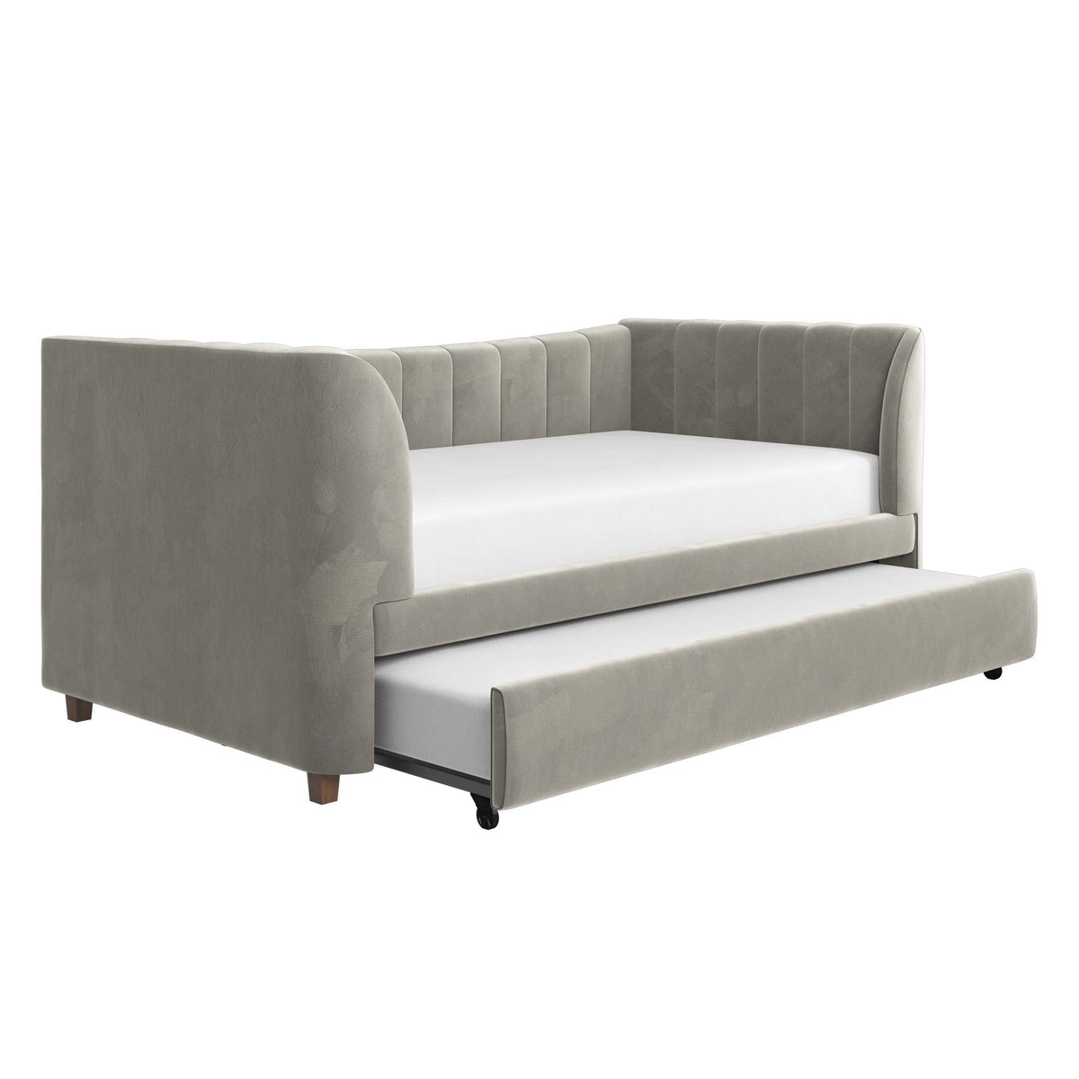 Gray Velvet Twin Upholstered Daybed with Trundle X62079