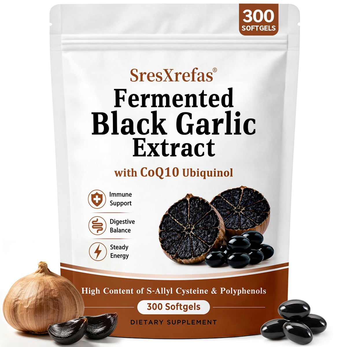 Black Garlic Extract with CoQ10, 300 Softgels P81090