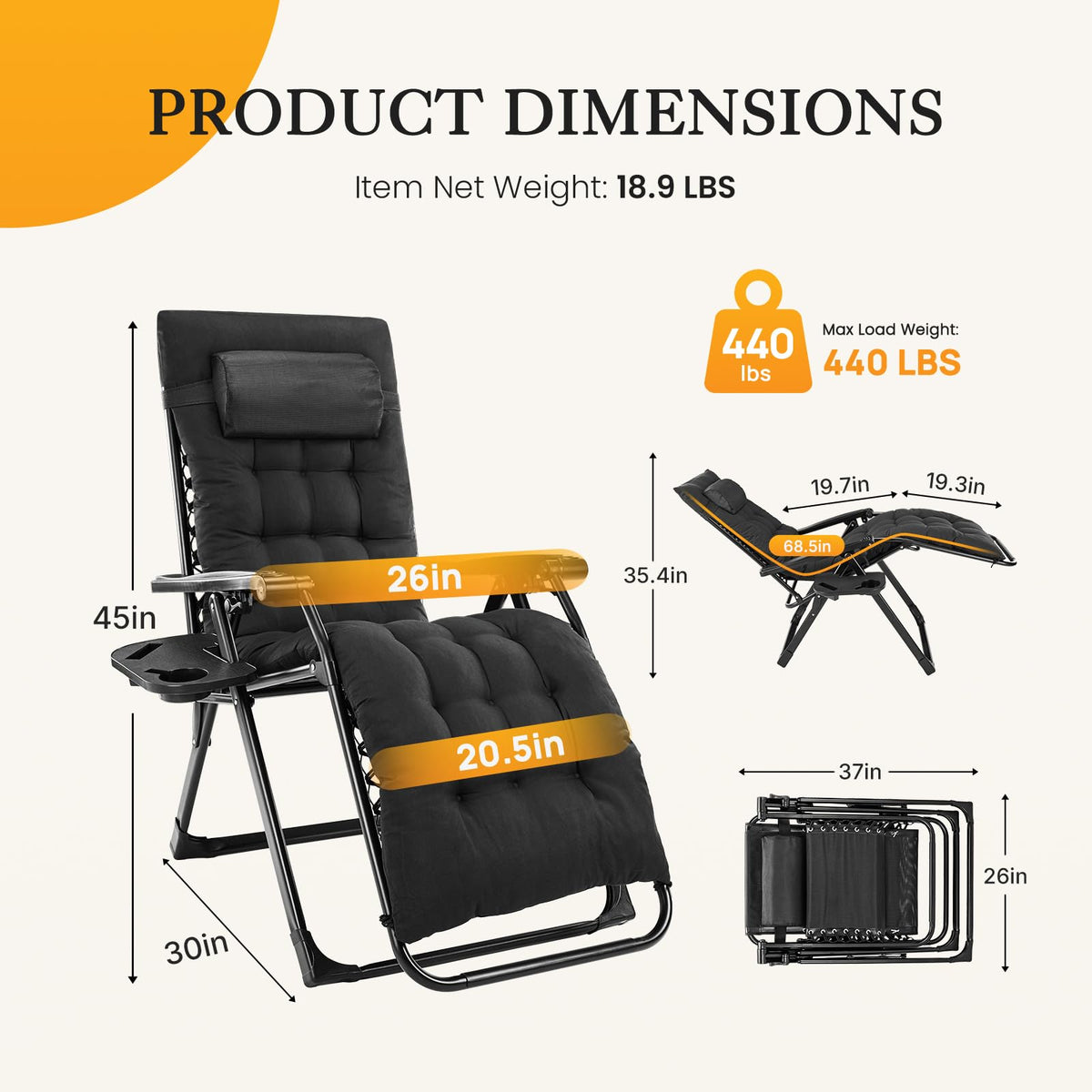 Zero Gravity Chair with Cup Holder Trays J5080