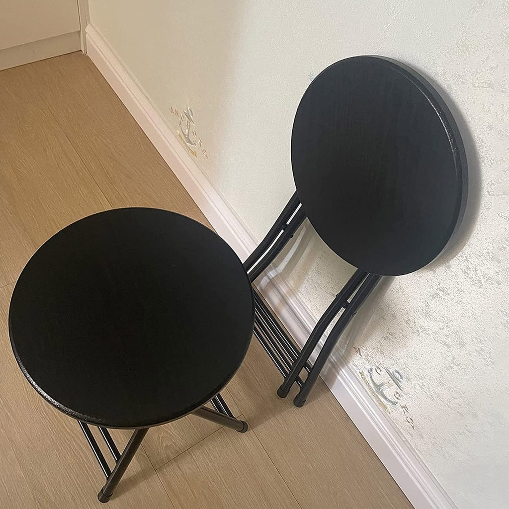 Black Round Folding Stool with Metal Frame V94007