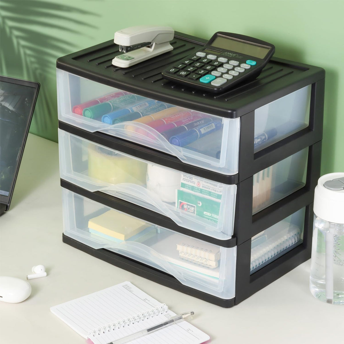 Medium 3 Drawer Black Plastic Stacking Storage Drawers F10738