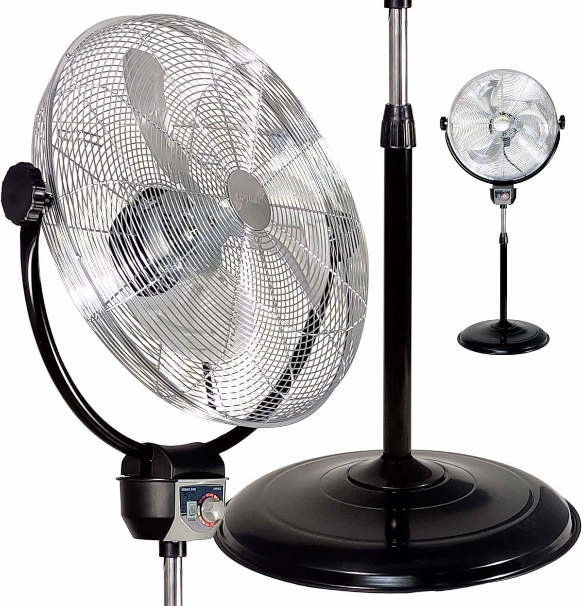 20" 3-Speed Metal Oscillating Stand Fan with Chrome Grill A159484