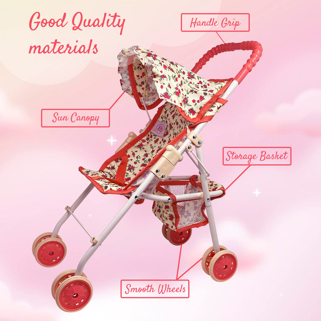 Baby Doll Stroller with Storage Basket, Foldable Frame, Canopy, Seatbelt Z4092