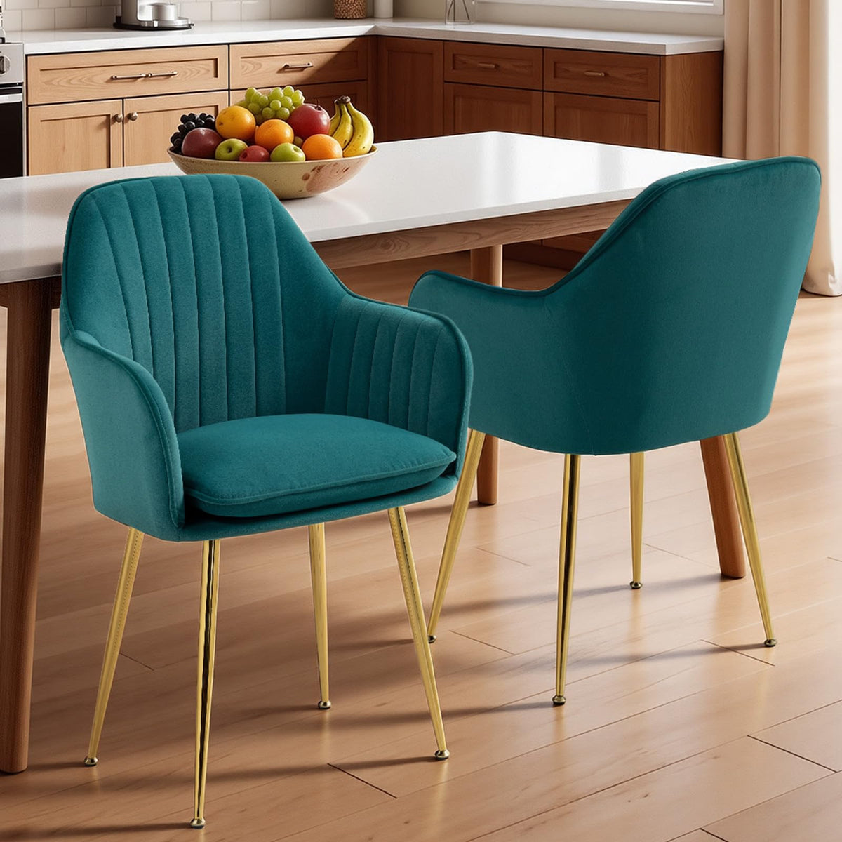 Velvet Accent Arm Chairs Set of 2 with Golden Legs I509153