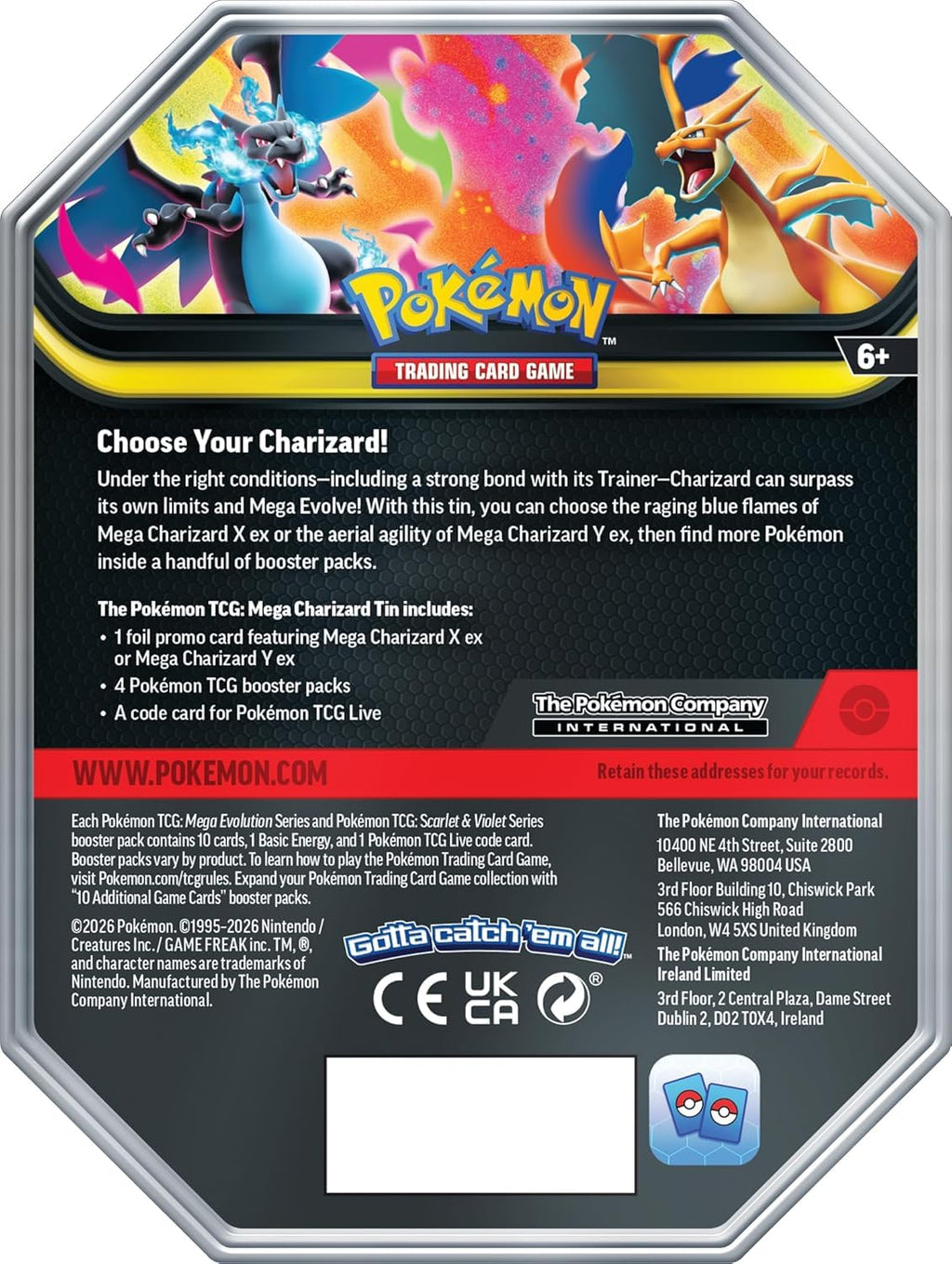 Pokémon TCG Mega Charizard ex Promo Card and Tin with 4 Packs J4227