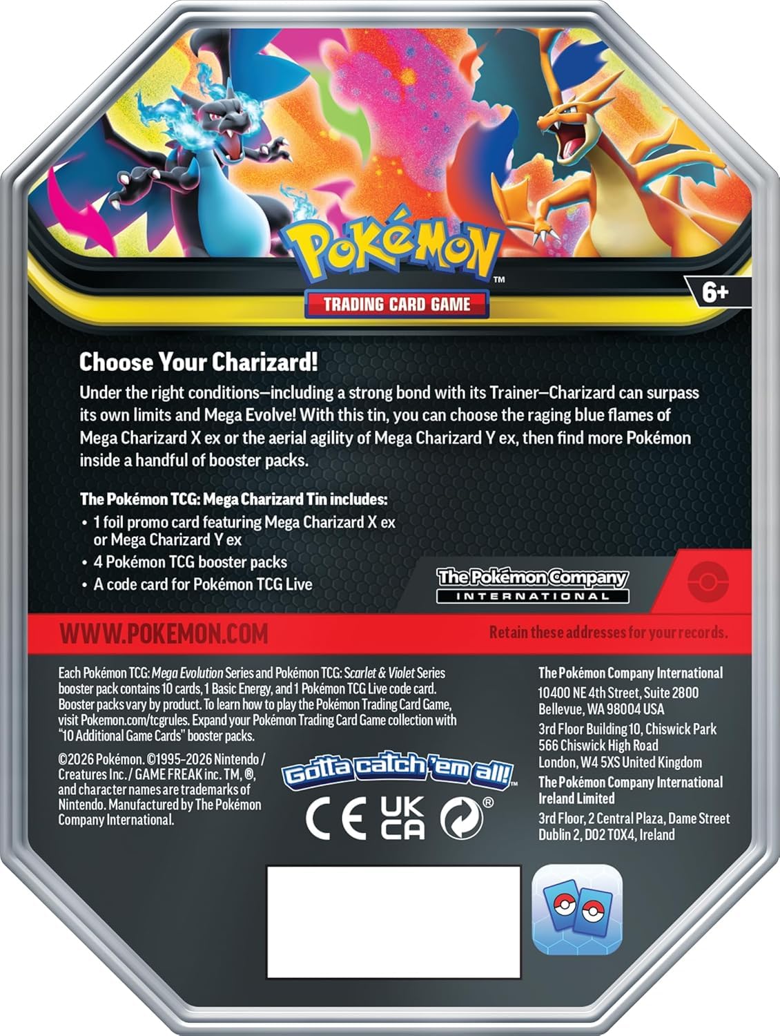 Pokémon TCG Mega Charizard ex Promo Card and Tin with 4 Packs J4227