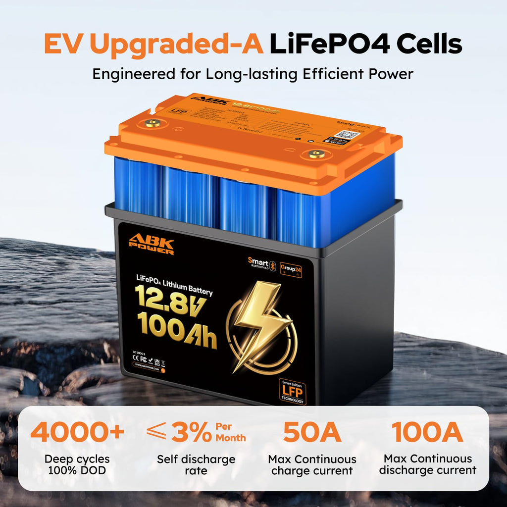 12V 100Ah LiFePO4 Lithium Battery with Bluetooth Monitoring & Low-Temp Protection D822