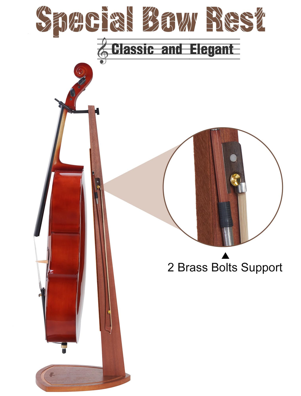 Mahogany Wood Cello Stand with Bow Holder V780