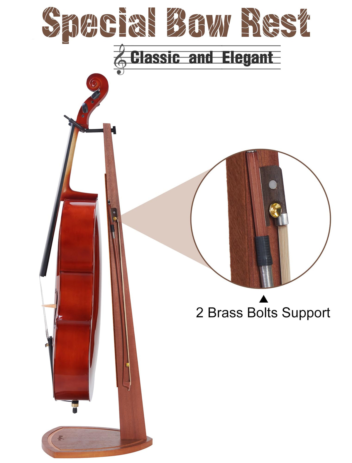 Mahogany Wood Cello Stand with Bow Holder V780