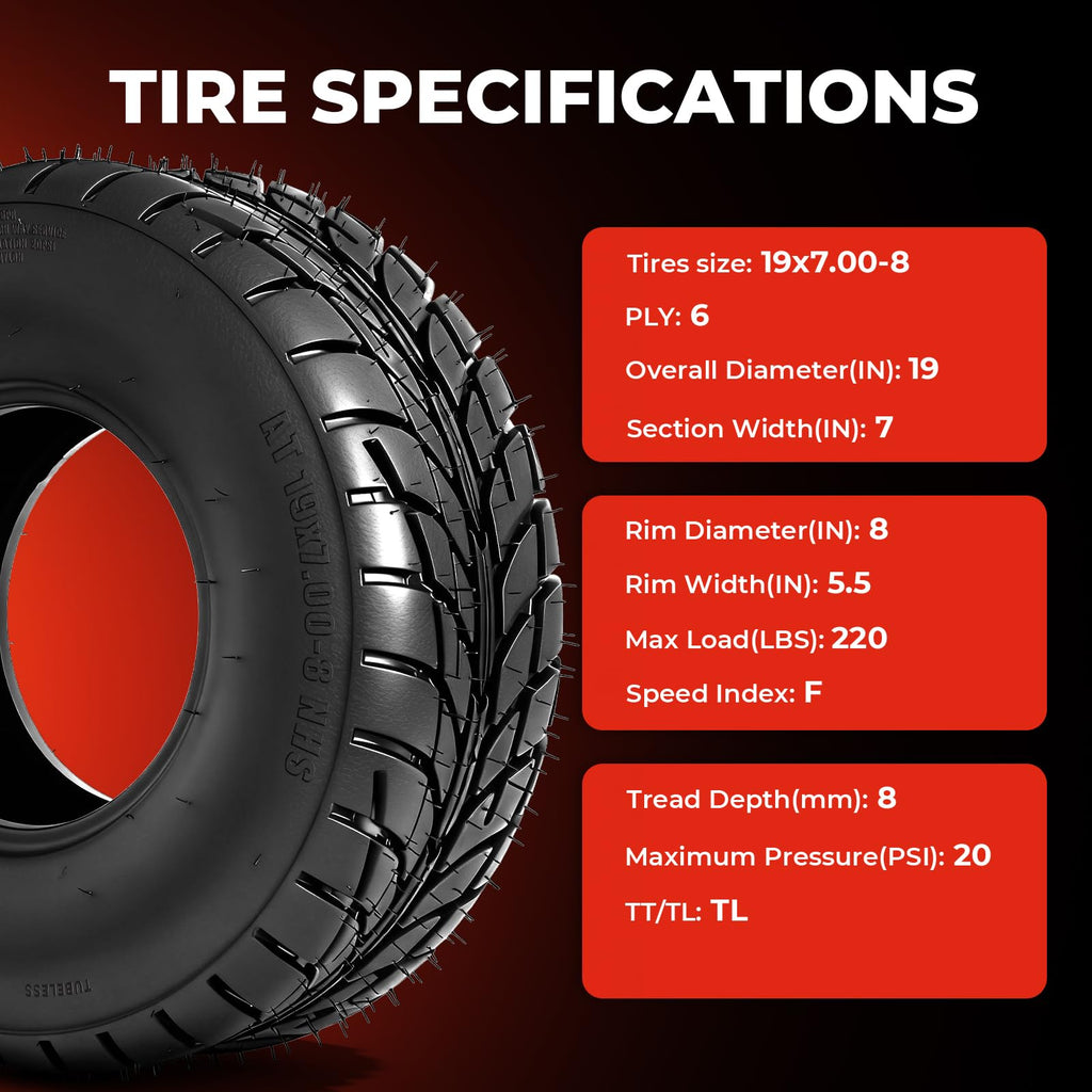 19x7-8 All-Terrain ATV UTV Tires Set of 2 E592893