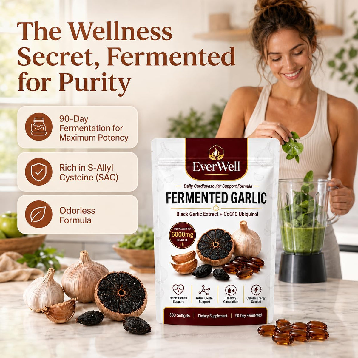 Black Garlic CoQ10 Softgels, 300 Softgels G8392