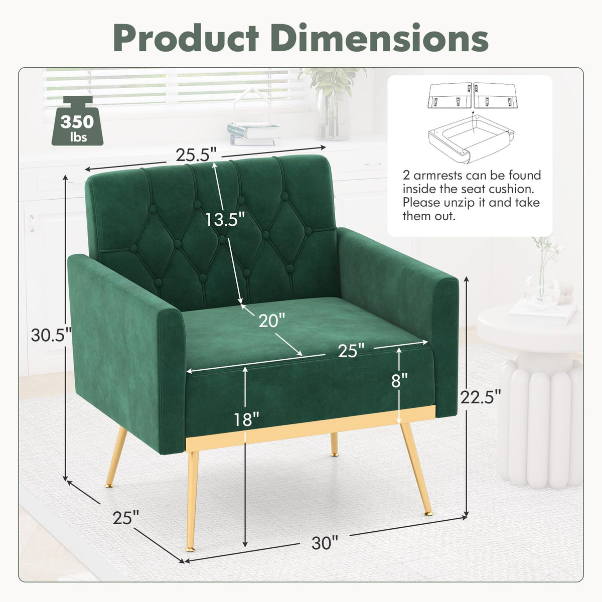 Green Velvet Accent Chairs Set of 2 A642