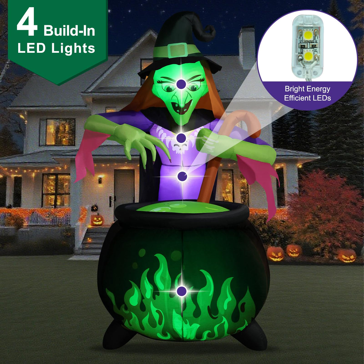 8Ft Tall Halloween Inflatable Witch Cauldron with 4 Led Lights K493
