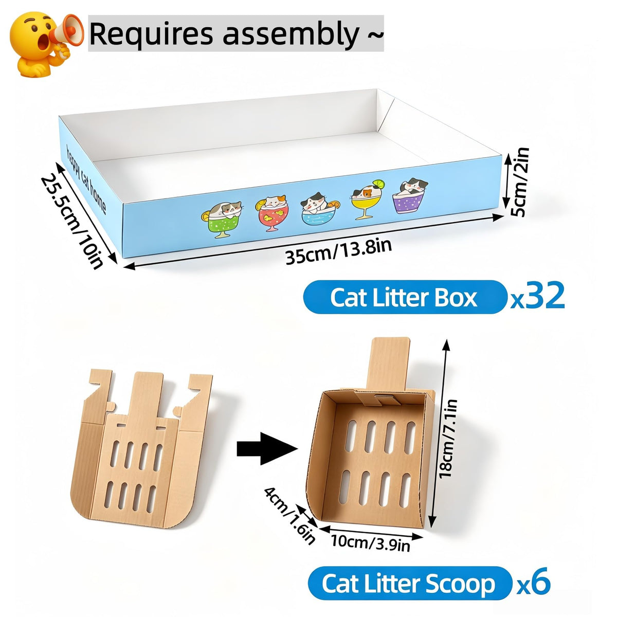 32 Pack Disposable Cat Litter Box with 6 Scoops H37890