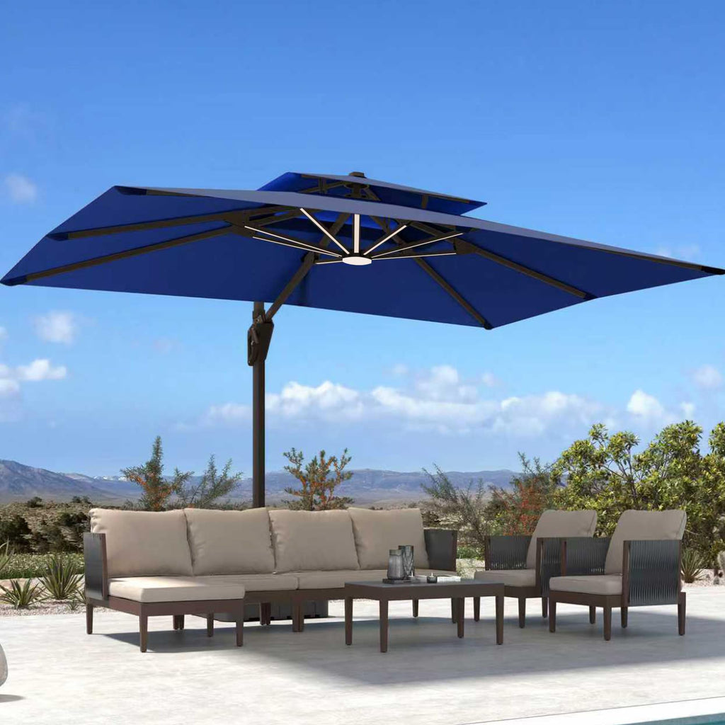 10' X 13' Patio Cantilever Umbrella with Base and LED Lights U41219