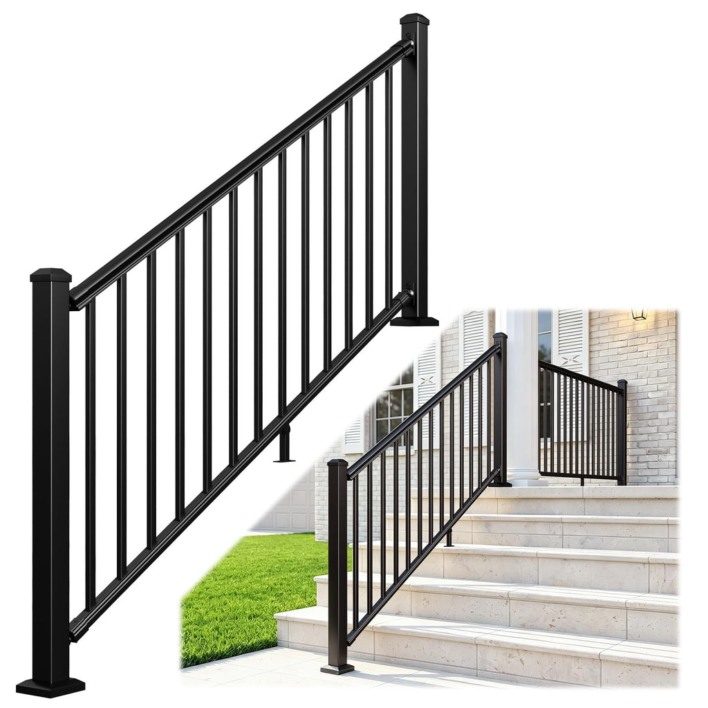 1 Pack 36 in x 6 ft Black Aluminum Stair Railing Kit G891564