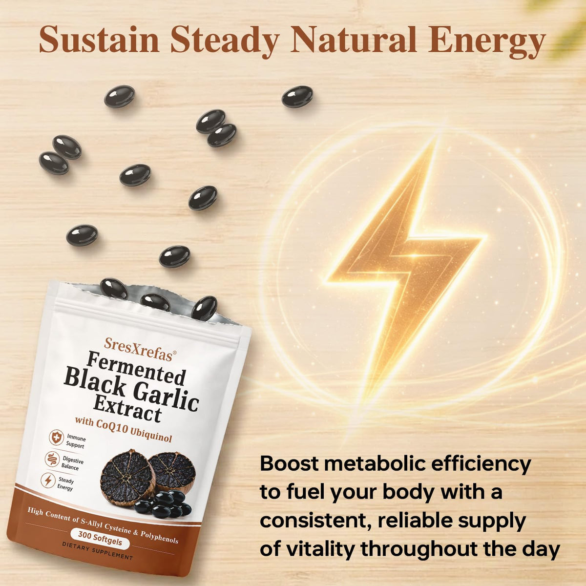 Black Garlic Extract with CoQ10, 300 Softgels P81090