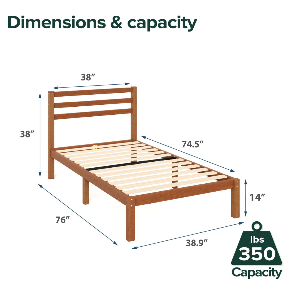 Twin Bamboo Platform Bed Frame with Headboard J758